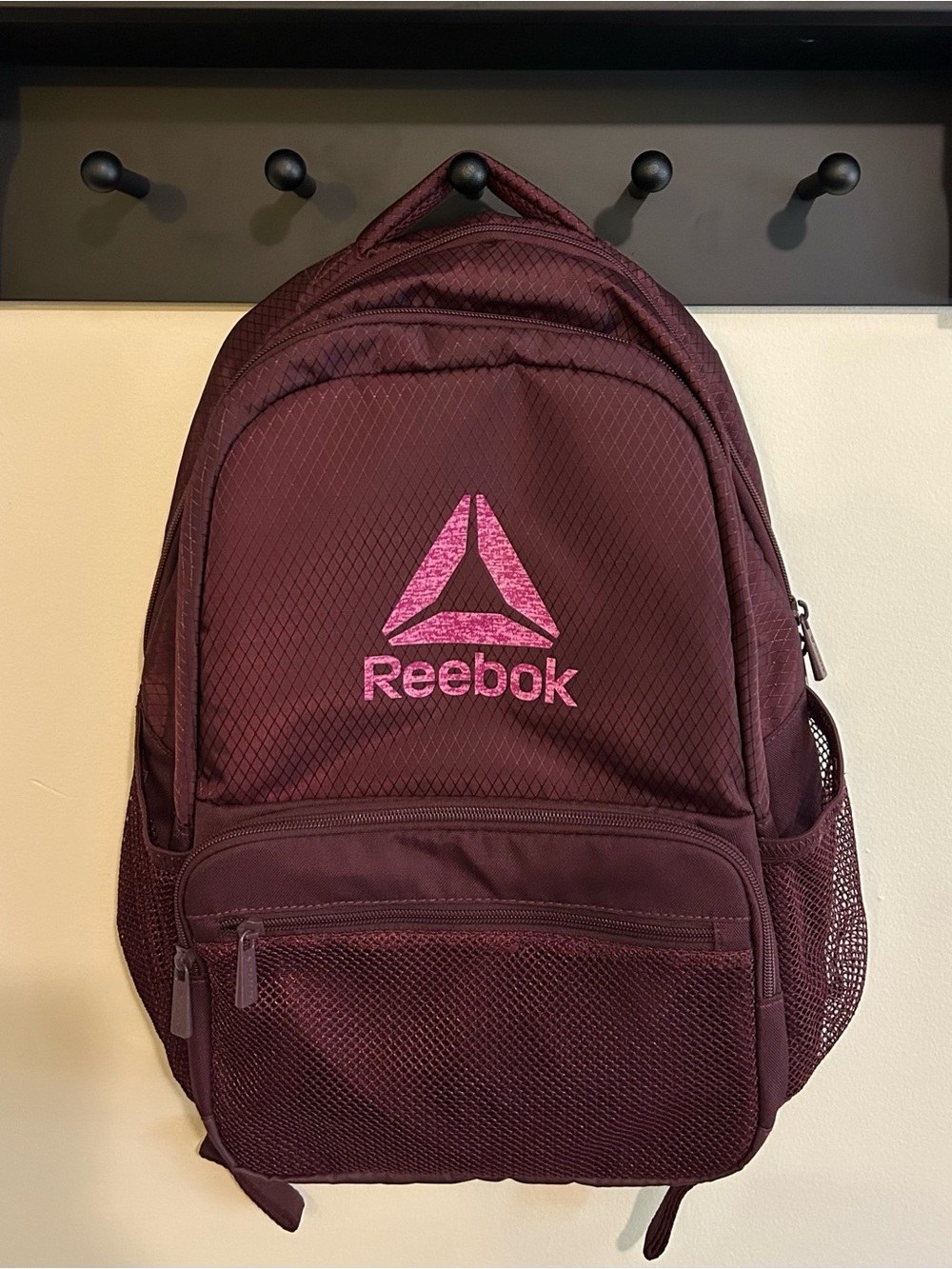 Reebok Burgundy Backpack with Pink Logo